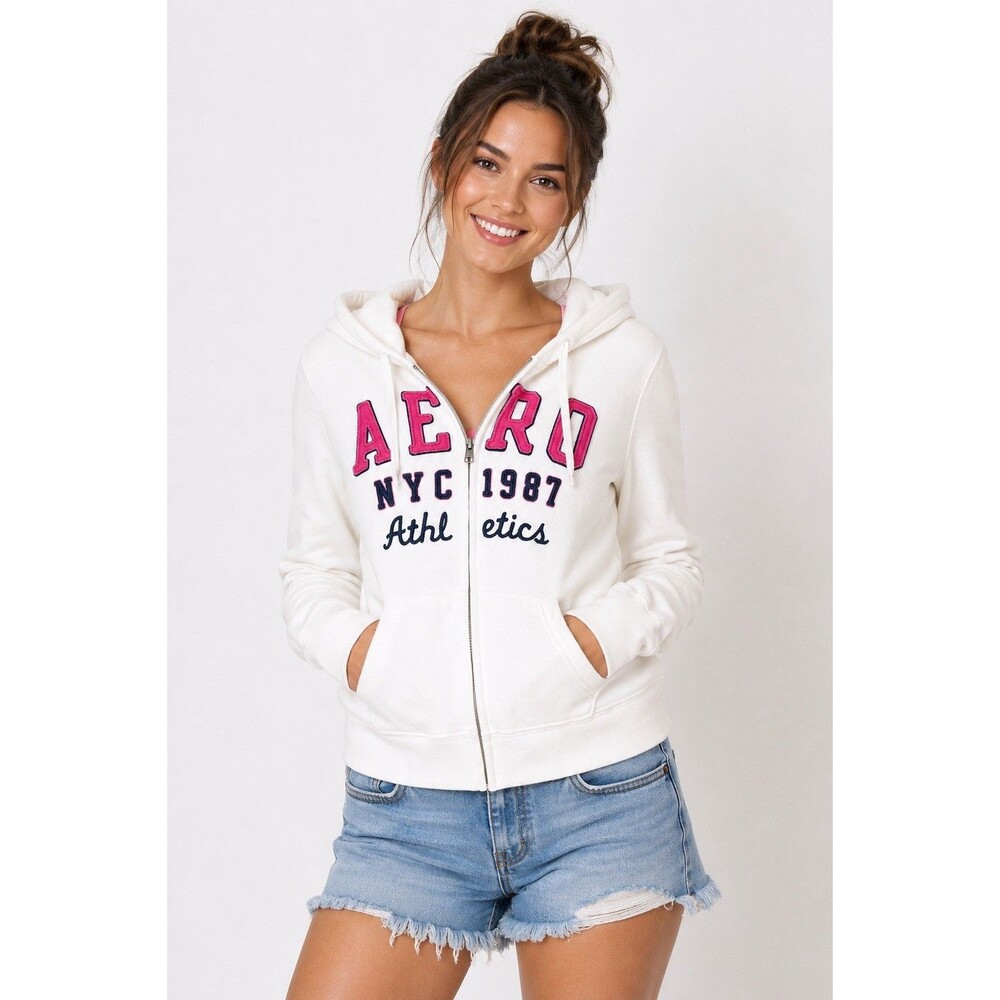 Aeropostale Eighty Seven Y2K Zip Front Hoodie Size XL Nostalgia White Pink